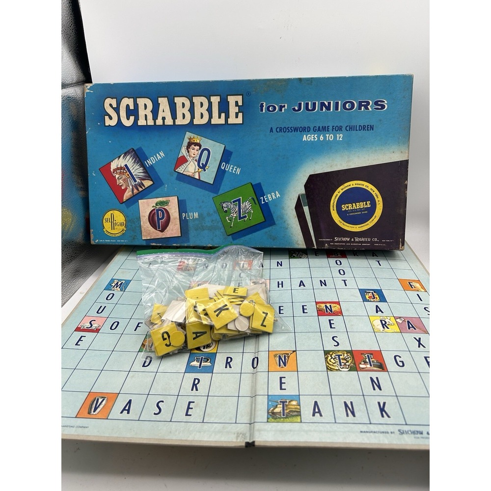 1958 Vintage Scrabble for Juniors board game Selchow & Righter Co - 1 Letter MSG